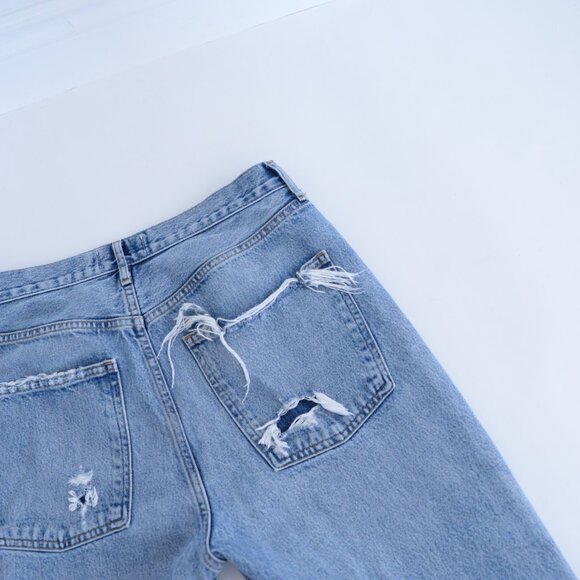 Agolde Los Angeles Loose Distressed 100% Cotton Light Wash Blue Denim 90s Jeans - Picture 13 of 14